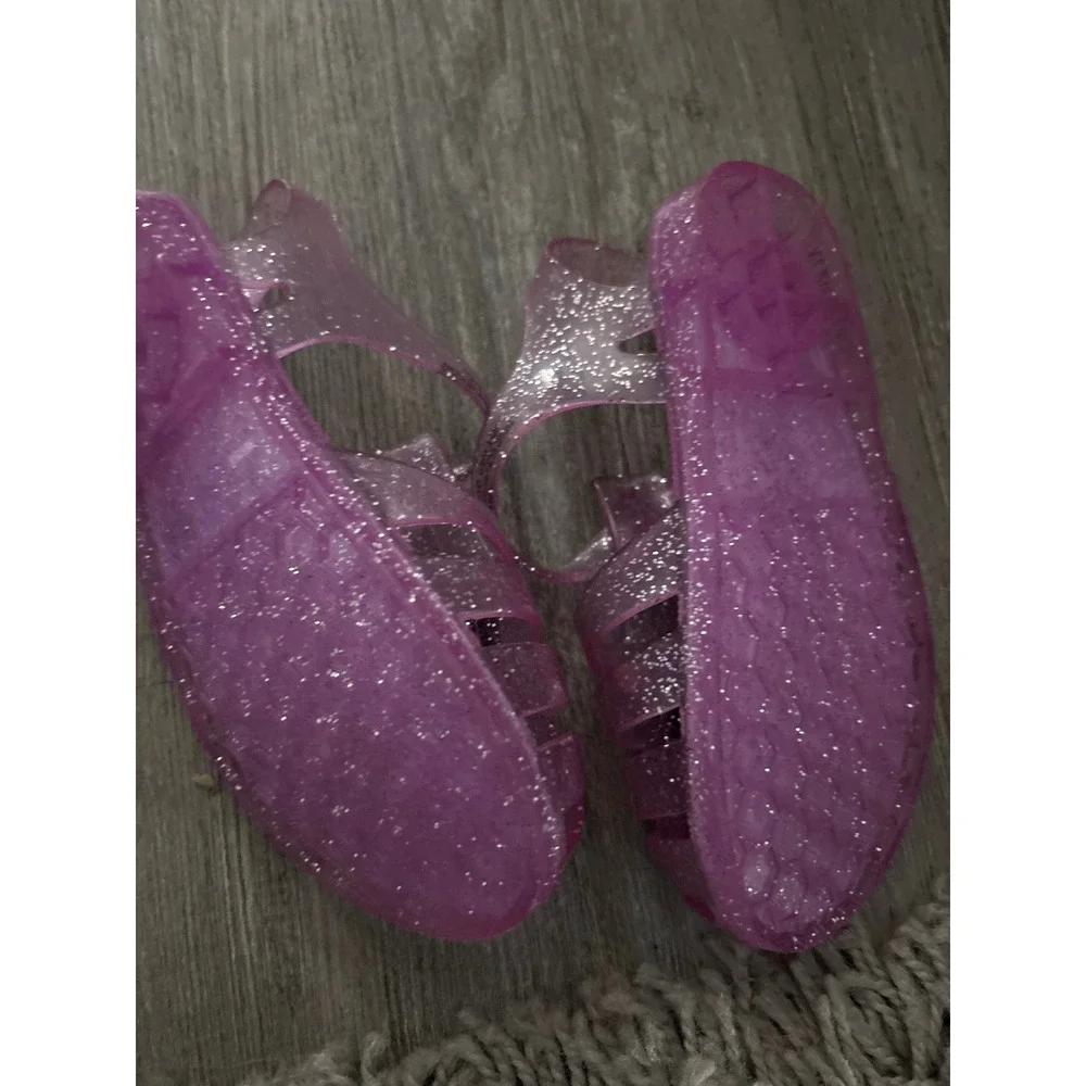 Bluey Bingo Toddler Girls Pink Glitter Jelly Sandals Size 6 Hook Loop Strap